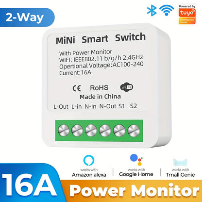 Tuya Wifi Smart Switch Mini 16A Transmitter is compatible with Alexa and Google Home applications for remote control, voice control, DIY mode, delay function, LAN control without repeaters, 2-way smart circuit breaker, Ewelin