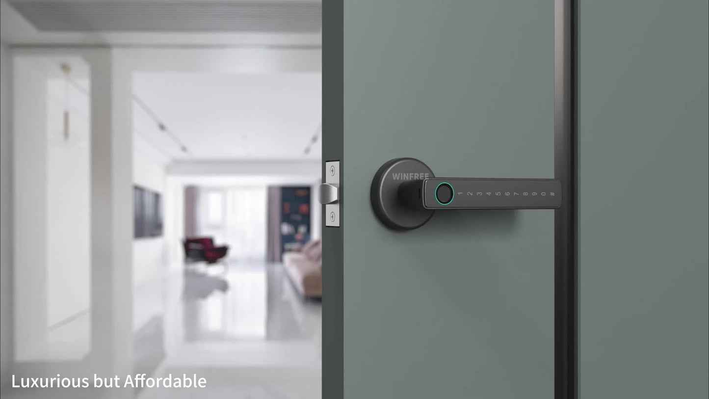 WINFREE Smart Door Lock HC-R1 - Aluminum Alloy, Wireless Enabled, Key/Card/Passcode/Fingerprint Unlocking, Compatible with Google Home & Alexa, WINFREE