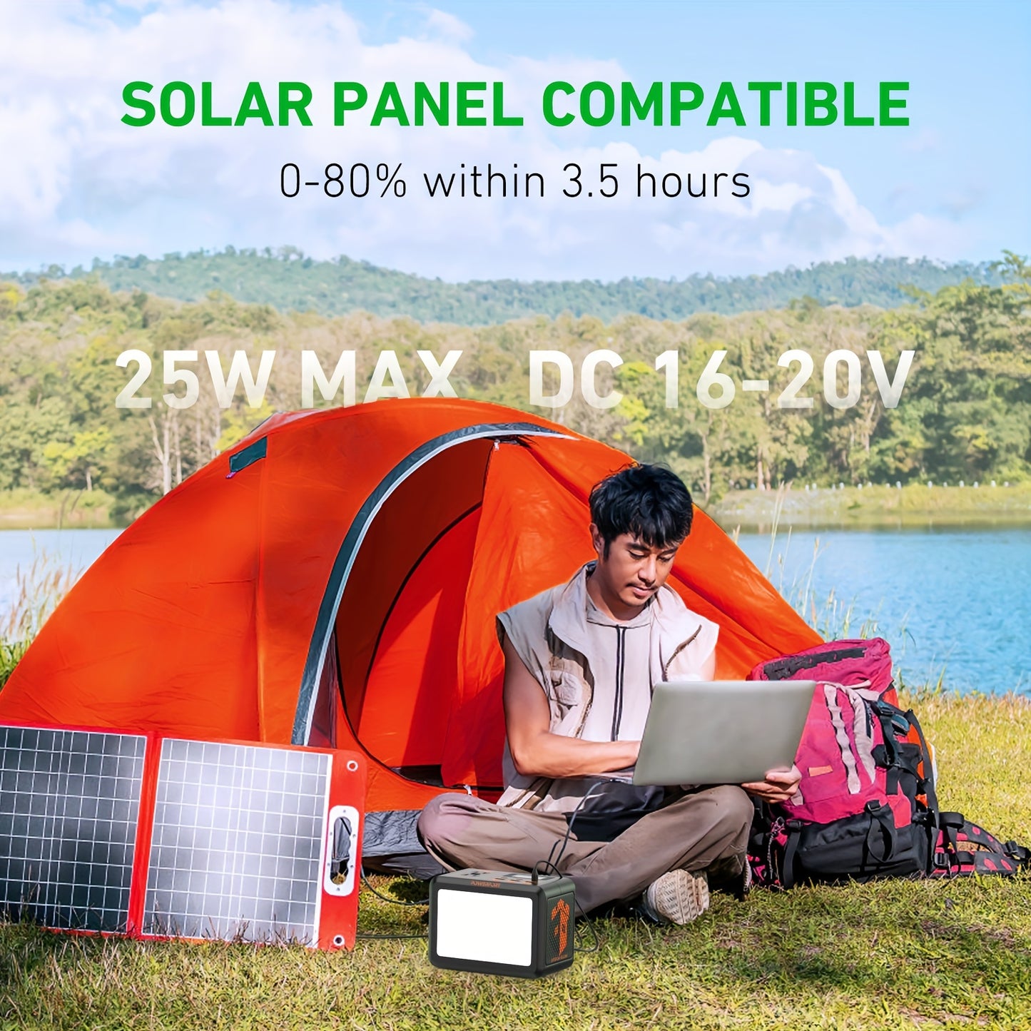 Portable Power Station - Compact Solar Generator with 3500+ Cycles LiFePo4 Battery, PD18W Fast Charge, USB QC3.0, Dual AC Outlets, LED Display & Emergency Lighting for Camping, CPAP, Home Backup, Portable Charg