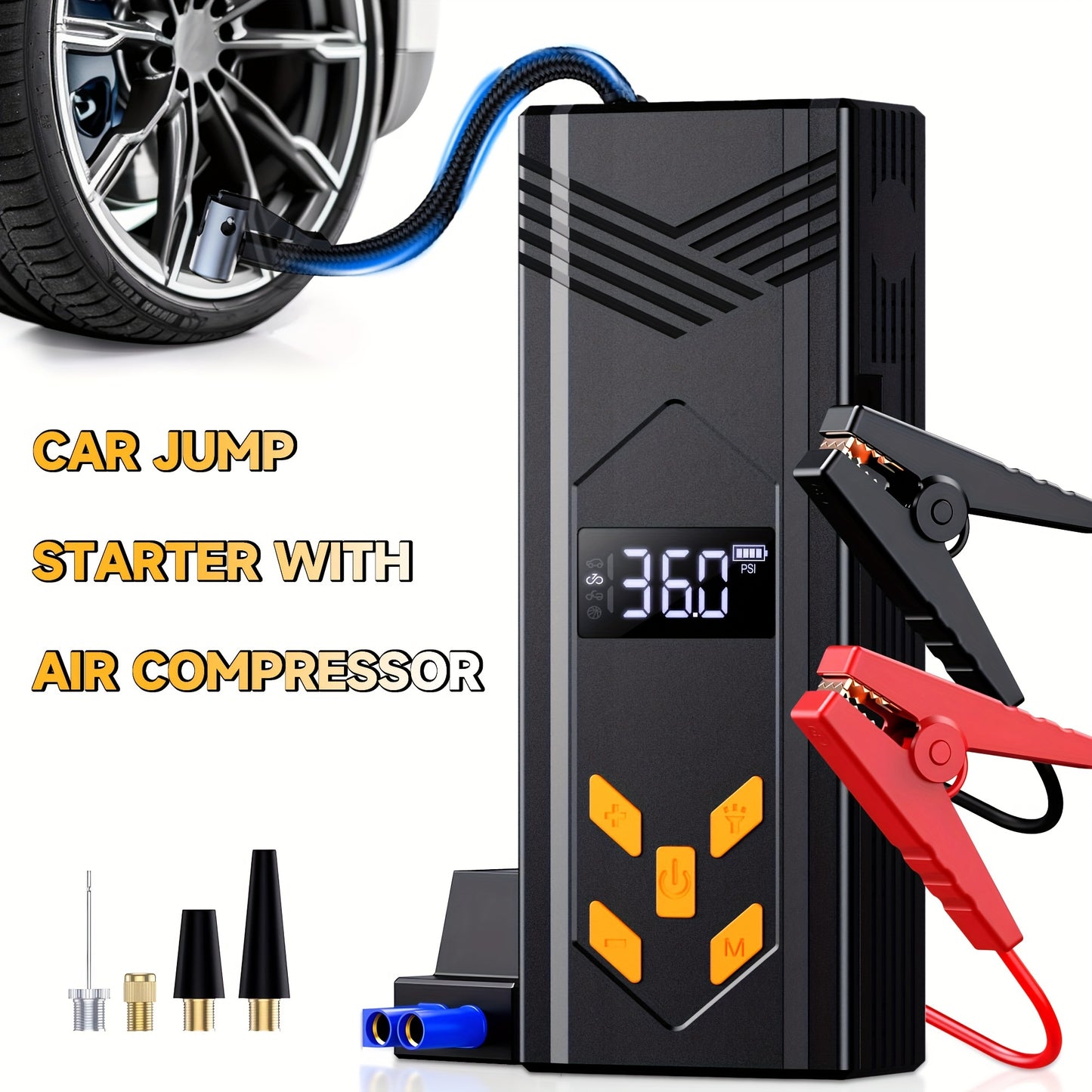 Portable Jump Starter with Air Compressor, 3000A Car Battery Jumper Starter Battery Pack(9.0 Gas/2.11gal Diesel) with 150PSI Auto Off Tire Inflator, 12V Car Battery Booster with LCD Display, Light, Valentine's Day Gifts for F