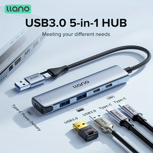 LLANO  USB-C Hub, with 2 USB 3.0 Ports, 2 USB C Ports, Type-C Power Supply, for MacBook Pro, iMac, for iPad Pro, Chromebook, Pixelbook, Dell XPS, for Galaxy S23, and More USB C Devices