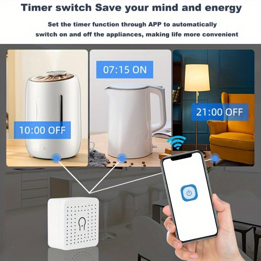 Tuya Wifi Smart Switch Mini 16A Transmitter is compatible with Alexa and Google Home applications for remote control, voice control, DIY mode, delay function, LAN control without repeaters, 2-way smart circuit breaker, Ewelin