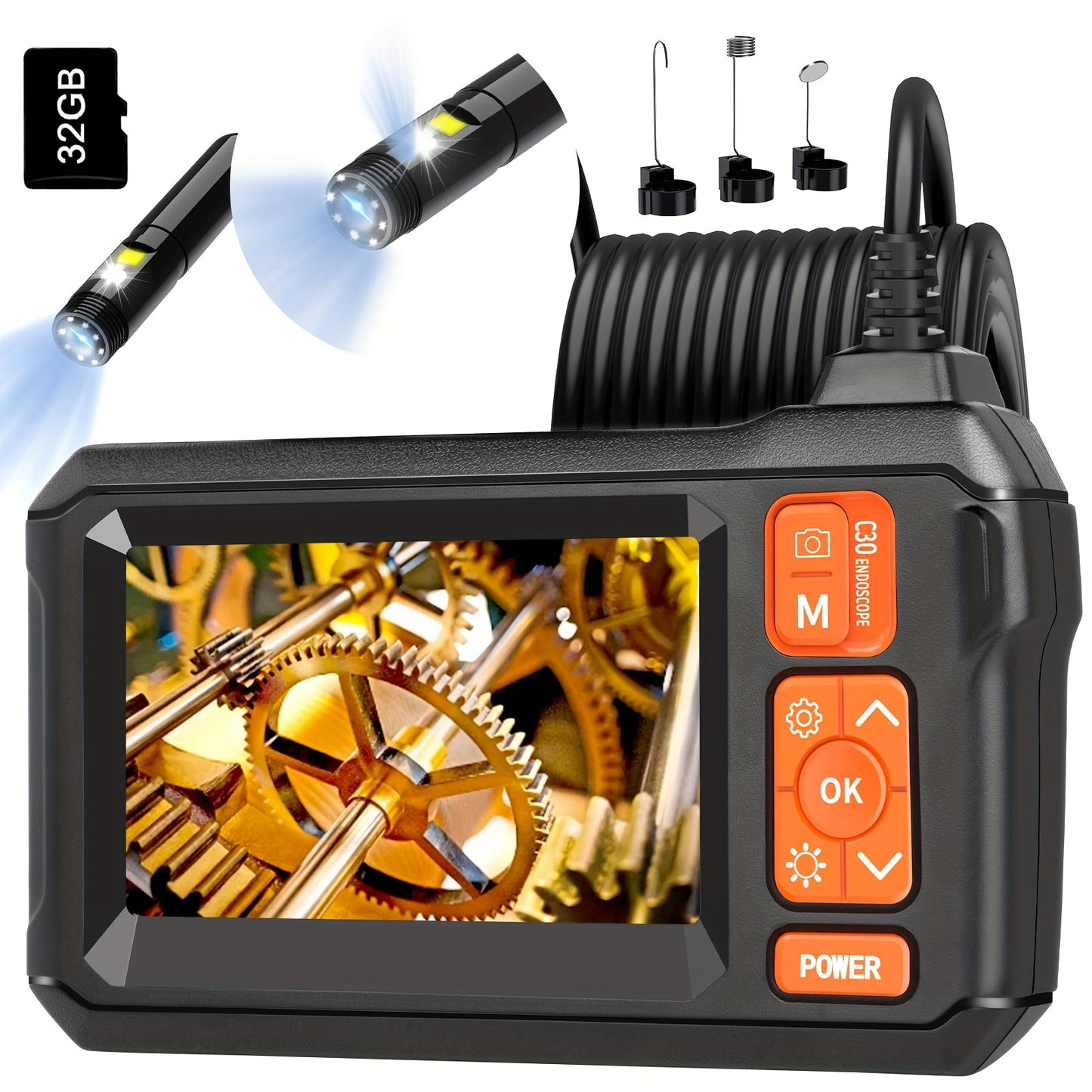 Borescope Camera With Light, IP67 Waterproof Endoscope Camera With Light, 1080P HD Inspection Camera, 50ft Snake Camera, Gadgets For Men (4.3")