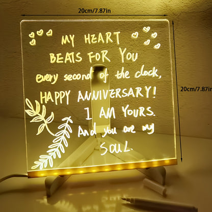 LED Message Board with 7 Color Pens, Acrylic Glow-In-The-Dark Drawing Board, LED Illuminated Drawing Tablet with Stand for Office, Home Christmas Day Gift New Year'S Gift