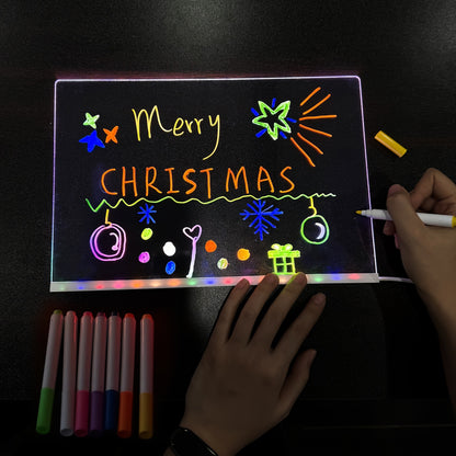 LED Message Board with 7 Color Pens, Acrylic Glow-In-The-Dark Drawing Board, LED Illuminated Drawing Tablet with Stand for Office, Home Christmas Day Gift New Year'S Gift