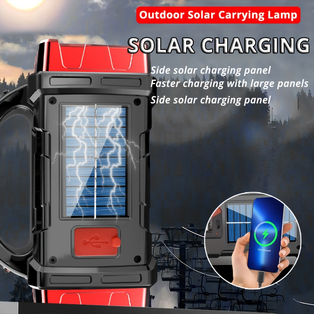 Solar & USB Rechargeable LED Flashlight, Tactical Polished Finish, 4-Level Brightness, COB Work Light, 1500mAh Nickel-Metal Hydride Battery, Portable Camping Lamp with USB Cable