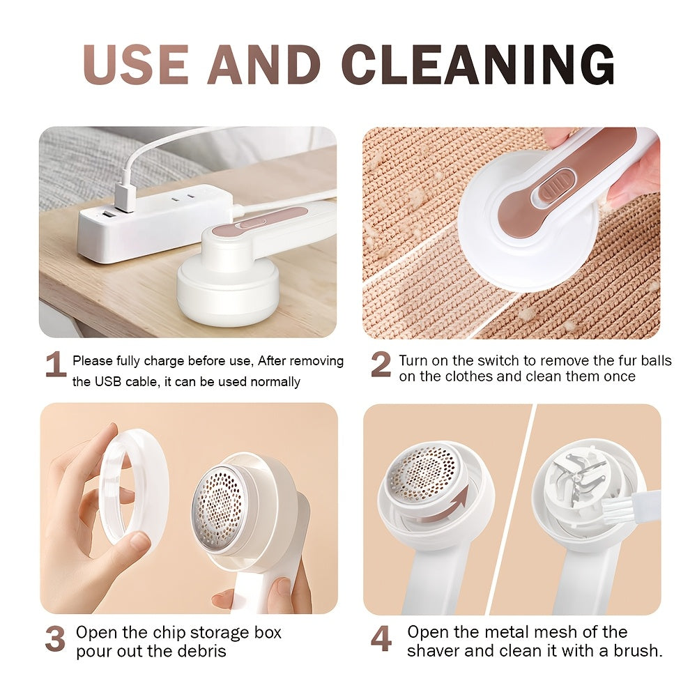 Rechargeable Electric Lint Remover, Portable Shaver for Clothing, Furniture, and Carpet, Effective Pill Fuzz Removal with USB Cable and Cleaning Brush, Lint Balls Bobbles, Cleaning Machine