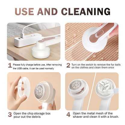 Rechargeable Electric Lint Remover, Portable Shaver for Clothing, Furniture, and Carpet, Effective Pill Fuzz Removal with USB Cable and Cleaning Brush, Lint Balls Bobbles, Cleaning Machine