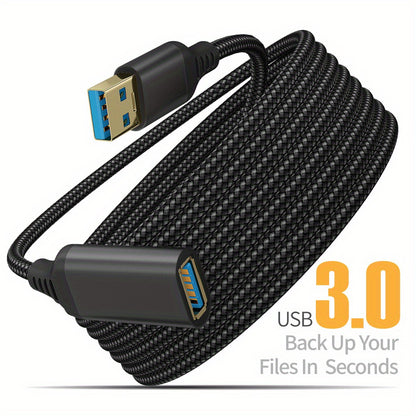 Super-Fast USB3.0 Extension Cable - Compatible With Webcam, Keyboard, Flash Drive, Hard Drive, Printer, Mouse, and Game Console!