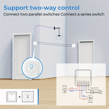 Tuya Wifi Smart Switch Mini 16A Transmitter is compatible with Alexa and Google Home applications for remote control, voice control, DIY mode, delay function, LAN control without repeaters, 2-way smart circuit breaker, Ewelin