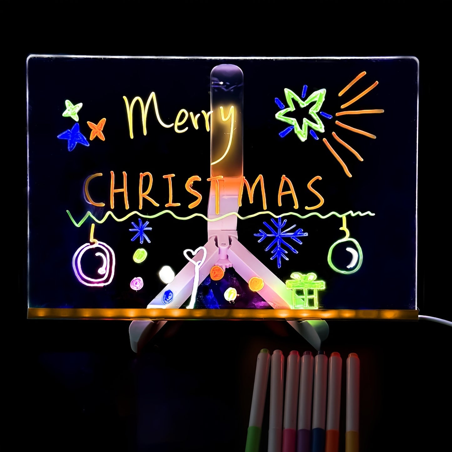 LED Message Board with 7 Color Pens, Acrylic Glow-In-The-Dark Drawing Board, LED Illuminated Drawing Tablet with Stand for Office, Home Christmas Day Gift New Year'S Gift