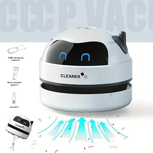 A Mini Desktop Vacuum Cleaner Portable Small USB Rechargeable Battery Powered Robot Cute Styling Desktop Cleaner Mute Pick Up Small Objects Broken Eraser Debris Hair Back to School Season Gifts Halloween Christmas Birthday Pr