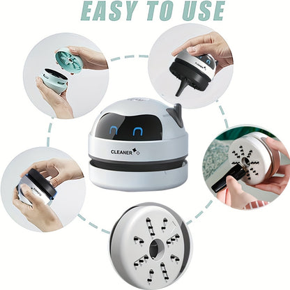 A Mini Desktop Vacuum Cleaner Portable Small USB Rechargeable Battery Powered Robot Cute Styling Desktop Cleaner Mute Pick Up Small Objects Broken Eraser Debris Hair Back to School Season Gifts Halloween Christmas Birthday Pr