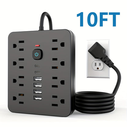 Strip Surge Protector with 8 Outlets, 4 USB and 2 USB C Ports, Flat Plug, Wall Mount, Overload Protection Desk USB Charging Station for Home, Office