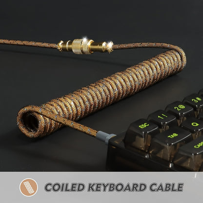 Coiled USB C to A Cable for Gaming Keyboard, Double-Sleeved Starlight Braided Cable with Detachable Metal Aviator 24k Gold Plated Connector 1.7M-2.2M for Phone/PS4/Android/Xbox-Gold