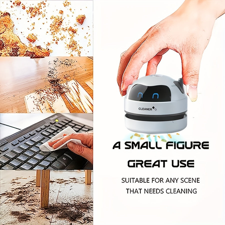 A Mini Desktop Vacuum Cleaner Portable Small USB Rechargeable Battery Powered Robot Cute Styling Desktop Cleaner Mute Pick Up Small Objects Broken Eraser Debris Hair Back to School Season Gifts Halloween Christmas Birthday Pr