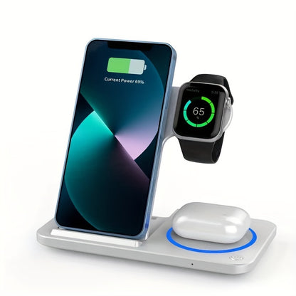 Foldable Wireless Charger Station, USB Magnetic Charging Stand Dock for iPhone 15/14/13/12/11 Series, iWatch Ultra2/Ultra/9/8/7/6 Series, and Earbuds 3/2/Pro Series - Fast Wireless Charging Hub