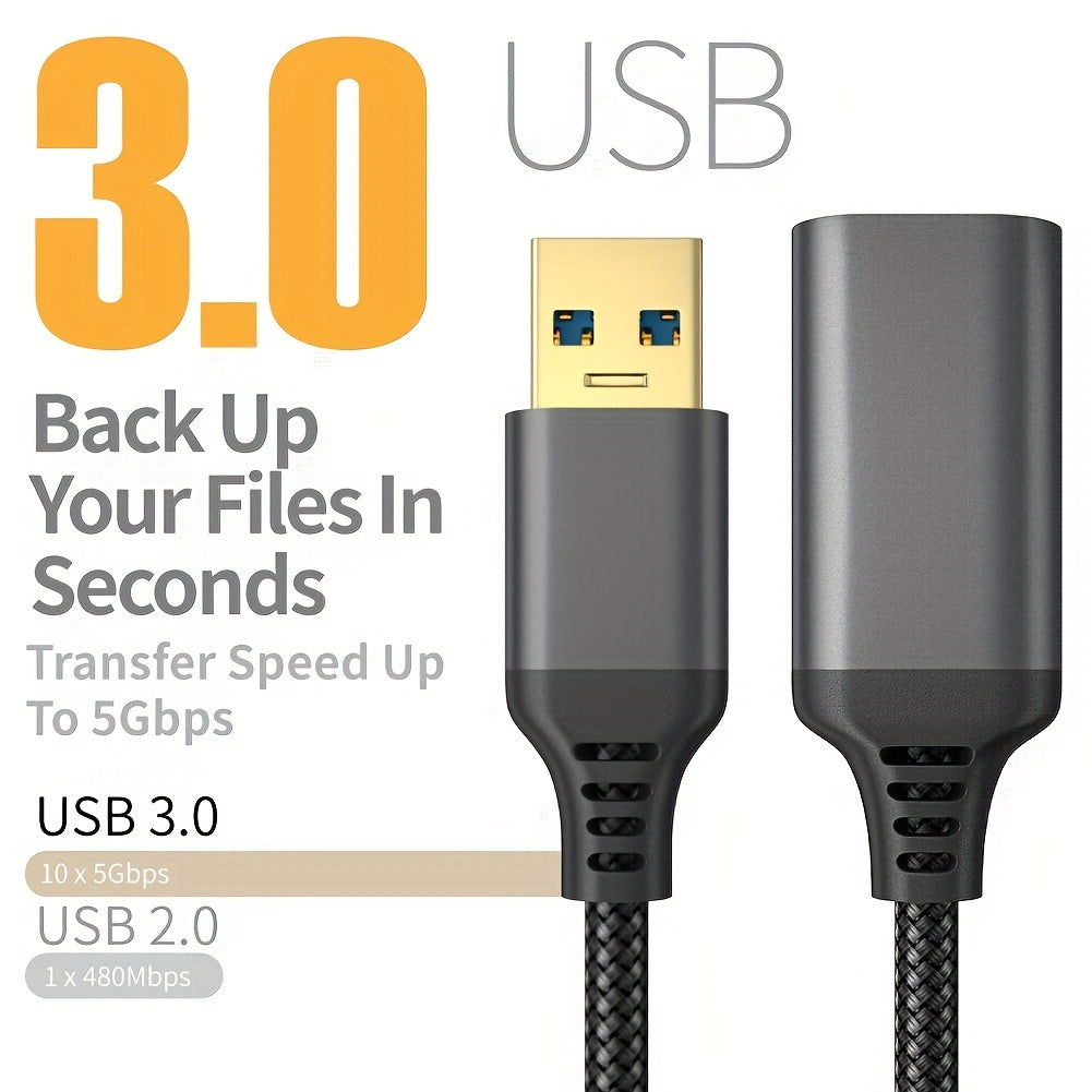 Super-Fast USB3.0 Extension Cable - Compatible With Webcam, Keyboard, Flash Drive, Hard Drive, Printer, Mouse, and Game Console!