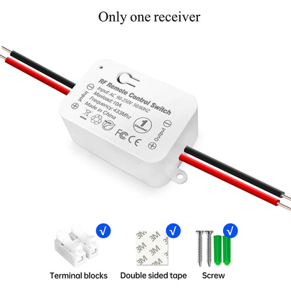 Universal Wireless Remote Control Switch 110V 220V 10A 433Mhz Mini Relay Receiver Remote ON OFF for Led Light Bulb Gate Lamp