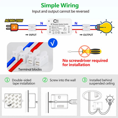 Universal Wireless Remote Control Switch 110V 220V 10A 433Mhz Mini Relay Receiver Remote ON OFF for Led Light Bulb Gate Lamp