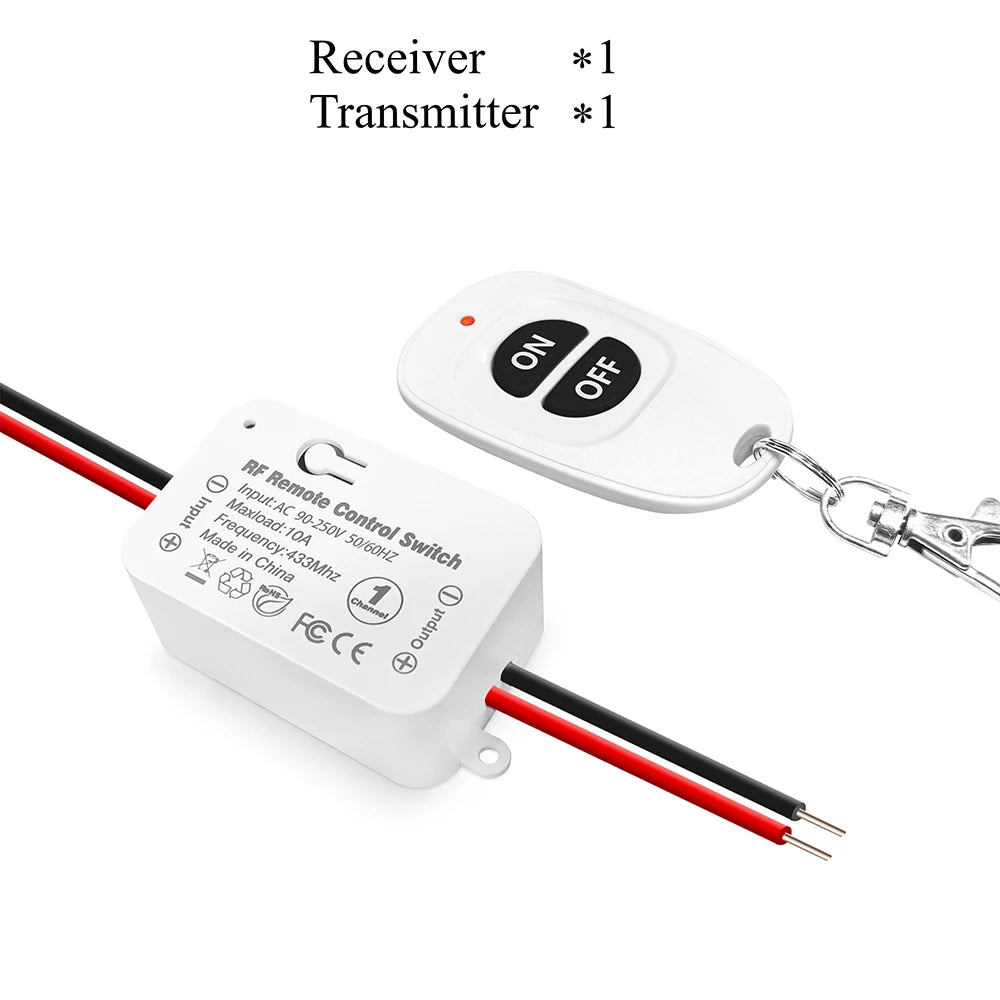 Universal Wireless Remote Control Switch 110V 220V 10A 433Mhz Mini Relay Receiver Remote ON OFF for Led Light Bulb Gate Lamp