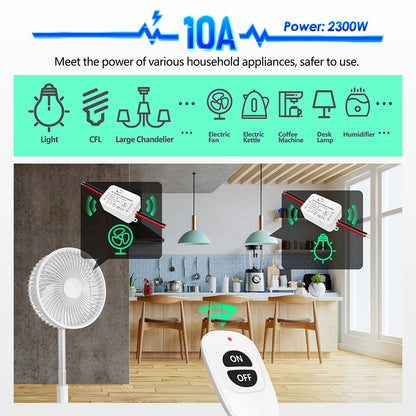 Universal Wireless Remote Control Switch 110V 220V 10A 433Mhz Mini Relay Receiver Remote ON OFF for Led Light Bulb Gate Lamp