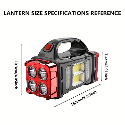 Solar & USB Rechargeable LED Flashlight, Tactical Polished Finish, 4-Level Brightness, COB Work Light, 1500mAh Nickel-Metal Hydride Battery, Portable Camping Lamp with USB Cable