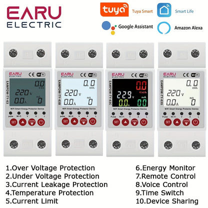 Intelligent Energy Saver Breaker - Advanced Earth Leakage Protection, Over/Under Voltage Guardian, Relay Switch with Accurate KWh Meter, Remote Control ON/OFF, Seamless Integration with Amazon Alexa & Google Home Assistan