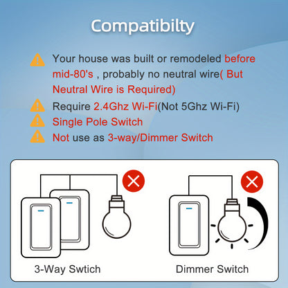 Smart Switch - Compatible with Alexa, Google Home & SmartThings, Easy Install WiFi Timer, No Hub Needed, Neutral Wire Included