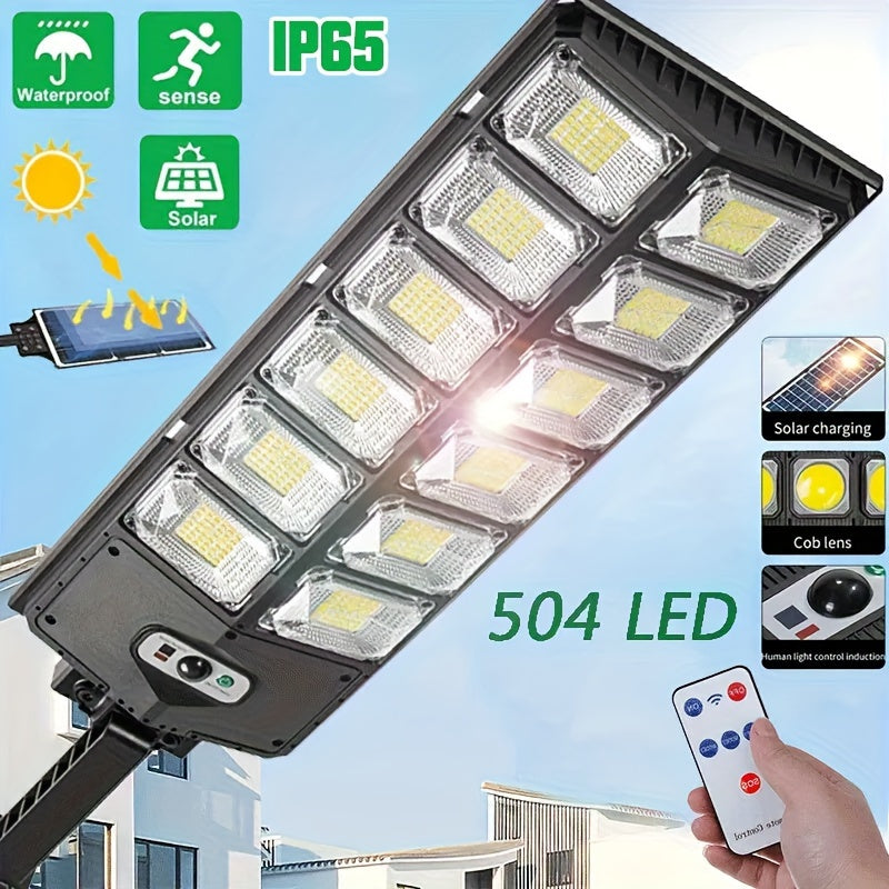 Solar Street Light IP65 Waterproof 6500K 100000LM 200LED/504 LED Solar Parking Street Light (Dusk To Dawn) With Foldable Bracket Solar Flood Light (Wide Angle Motion Sensor And Remote Control) For Commercial Area Lighting