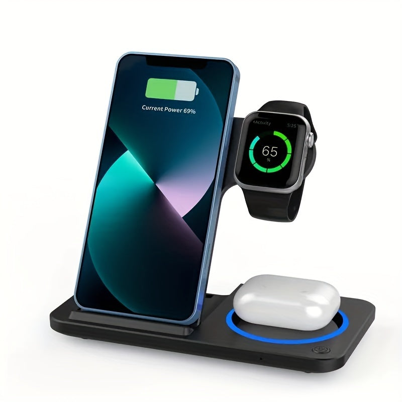 Foldable Wireless Charger Station, USB Magnetic Charging Stand Dock for iPhone 15/14/13/12/11 Series, iWatch Ultra2/Ultra/9/8/7/6 Series, and Earbuds 3/2/Pro Series - Fast Wireless Charging Hub