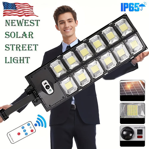 Solar Street Light IP65 Waterproof 6500K 100000LM 200LED/504 LED Solar Parking Street Light (Dusk To Dawn) With Foldable Bracket Solar Flood Light (Wide Angle Motion Sensor And Remote Control) For Commercial Area Lighting