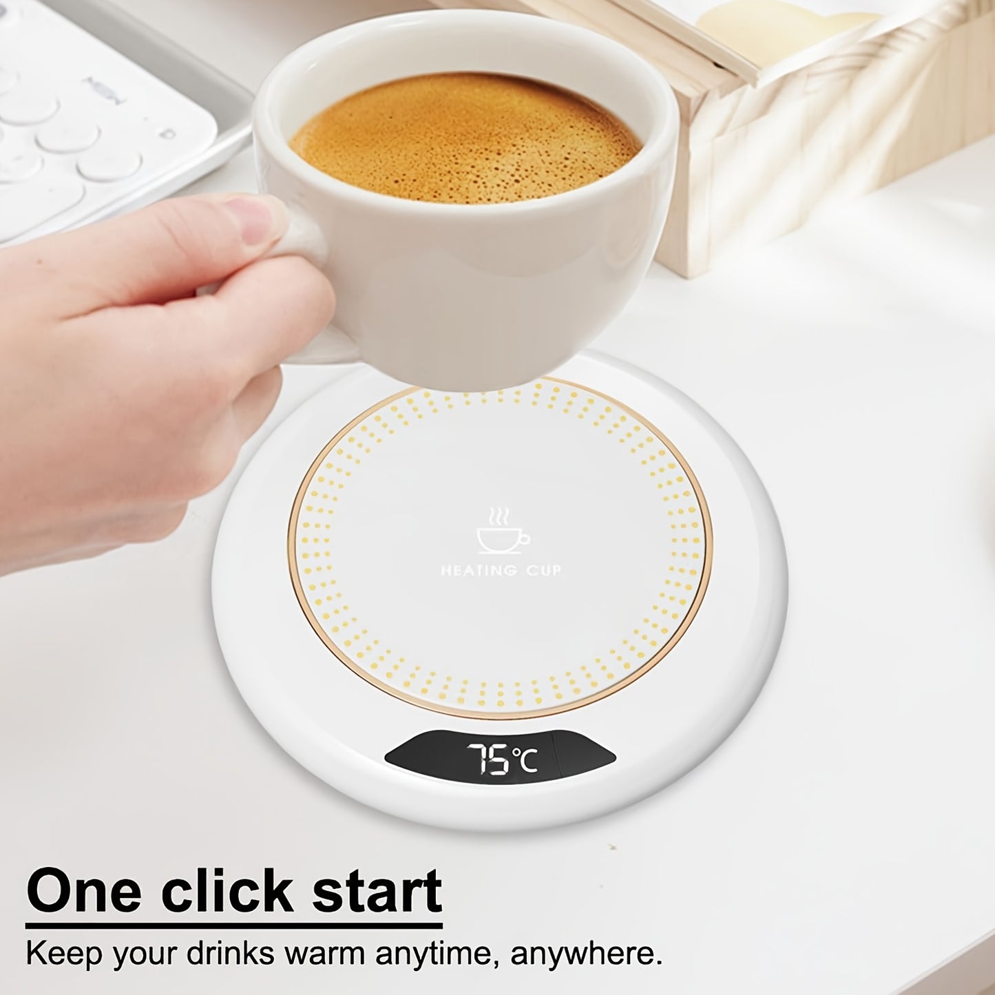 Three Colors of Smart Beverage Heating Coasters, with Constant Temperature Control and 3 Temperature Adjustments, Suitable for Most Cups, Offices, Outdoor Camping, Picnics, and Kitchens. It Is A Must-have for Autumn and Winte