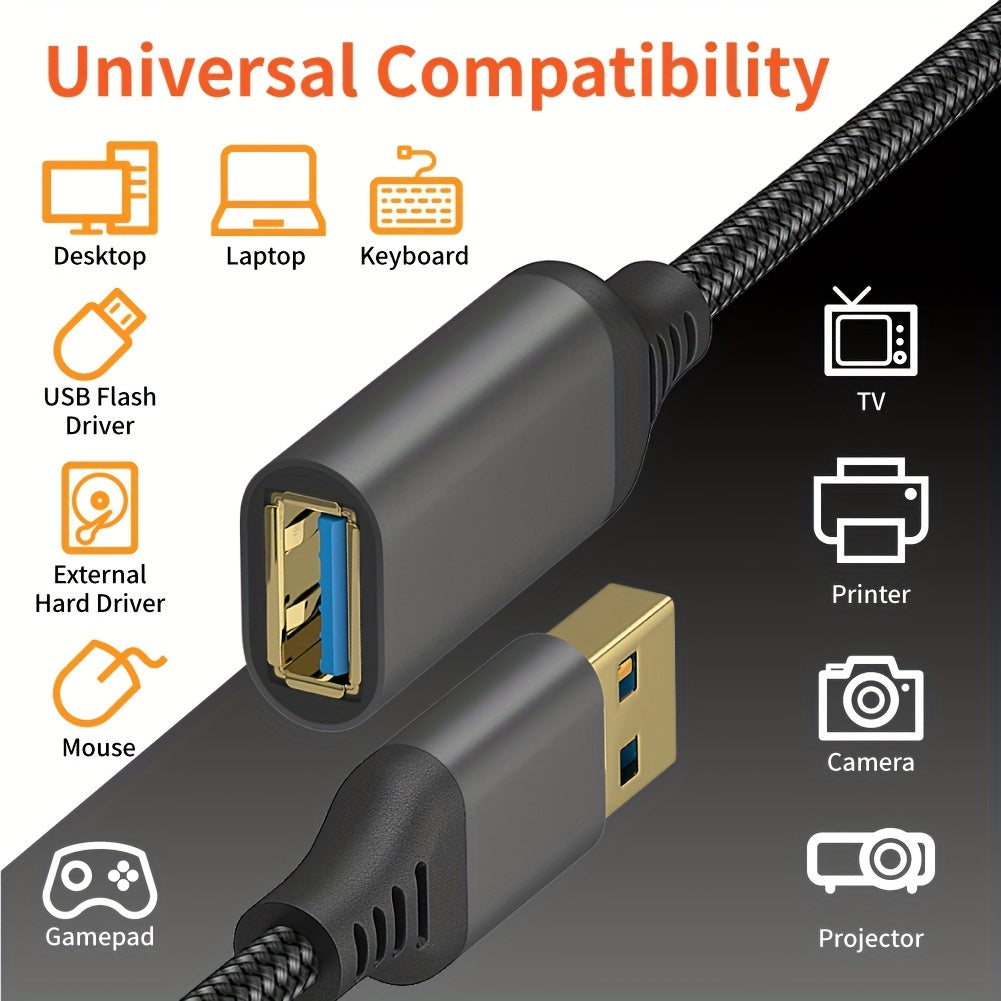 Super-Fast USB3.0 Extension Cable - Compatible With Webcam, Keyboard, Flash Drive, Hard Drive, Printer, Mouse, and Game Console!