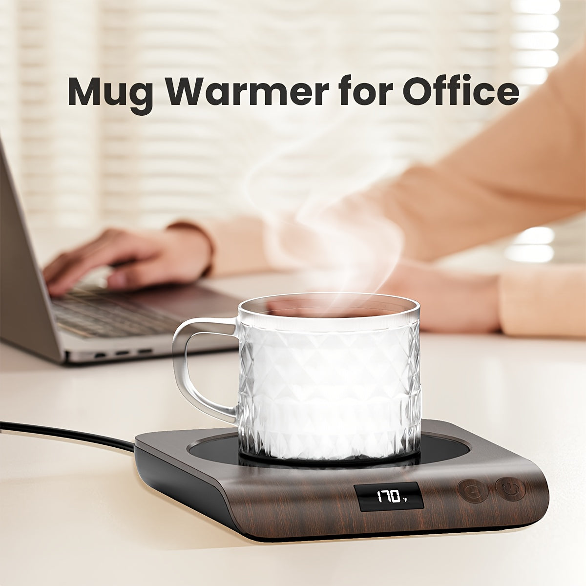 Mug Warmer, Coffee Mug Warmer with 3 Temp Settings, 2-10H Auto Shut Off, Coffee Warmer for Desk with Warmer Lights, Fast Heating Beverages Warmer Plate Cup Warmer for Coffee, Tea, Cocoa, Milk