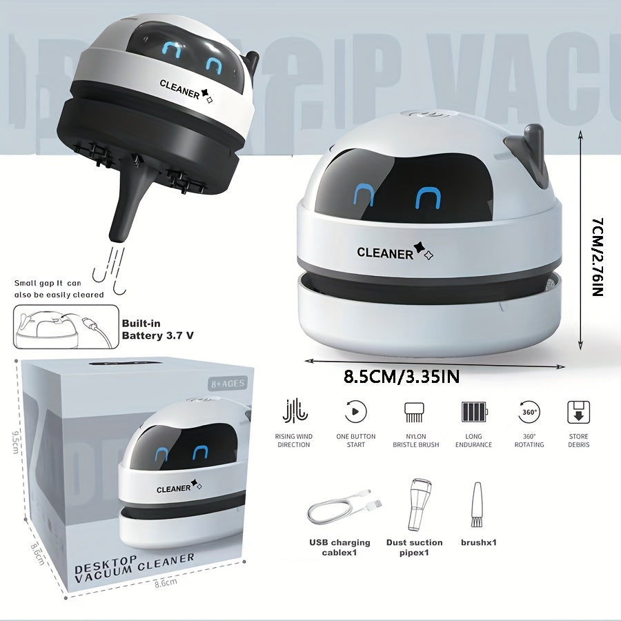 A Mini Desktop Vacuum Cleaner Portable Small USB Rechargeable Battery Powered Robot Cute Styling Desktop Cleaner Mute Pick Up Small Objects Broken Eraser Debris Hair Back to School Season Gifts Halloween Christmas Birthday Pr