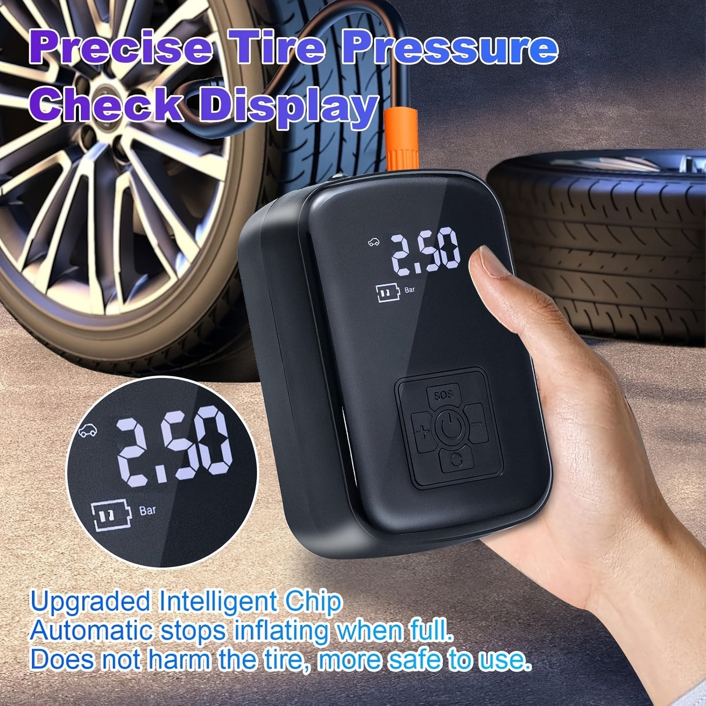 Digital Display Portable Air Compressor Pump with LED Light, USB Charging, Rechargeable Lithium Battery, for Tire Inflation, Car/Bike/Motorcycle/Ball, Quieter & Longer Lasting, Intelligent Temperature Control