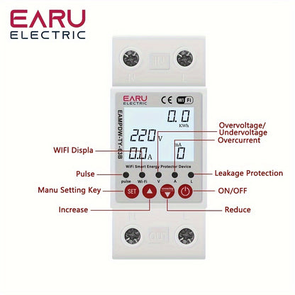 Intelligent Energy Saver Breaker - Advanced Earth Leakage Protection, Over/Under Voltage Guardian, Relay Switch with Accurate KWh Meter, Remote Control ON/OFF, Seamless Integration with Amazon Alexa & Google Home Assistan